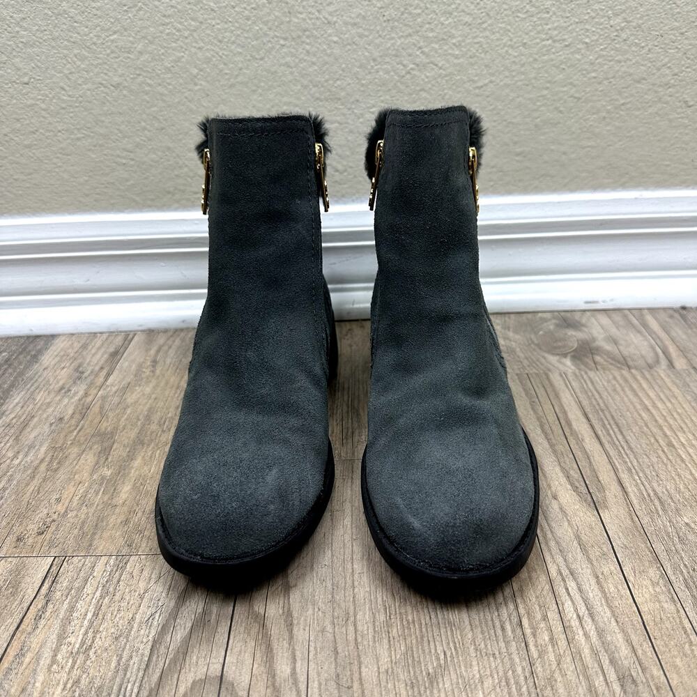 Cole Haan Quinney Waterproof Faux Fur Ankle Boots Shoes Grey Zipper Womens 5.5 B